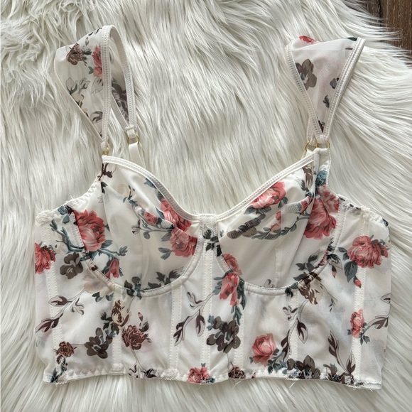 NWOT Floral Print Mesh Corset Bra with Underwire - Picture 5 of 13